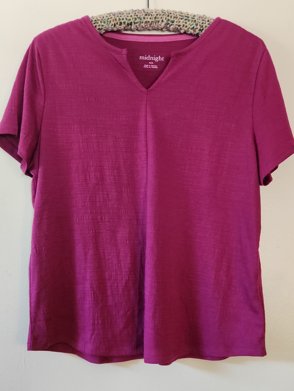 Midnight Women's Magenta Split-Neck Short Sleeve Tee